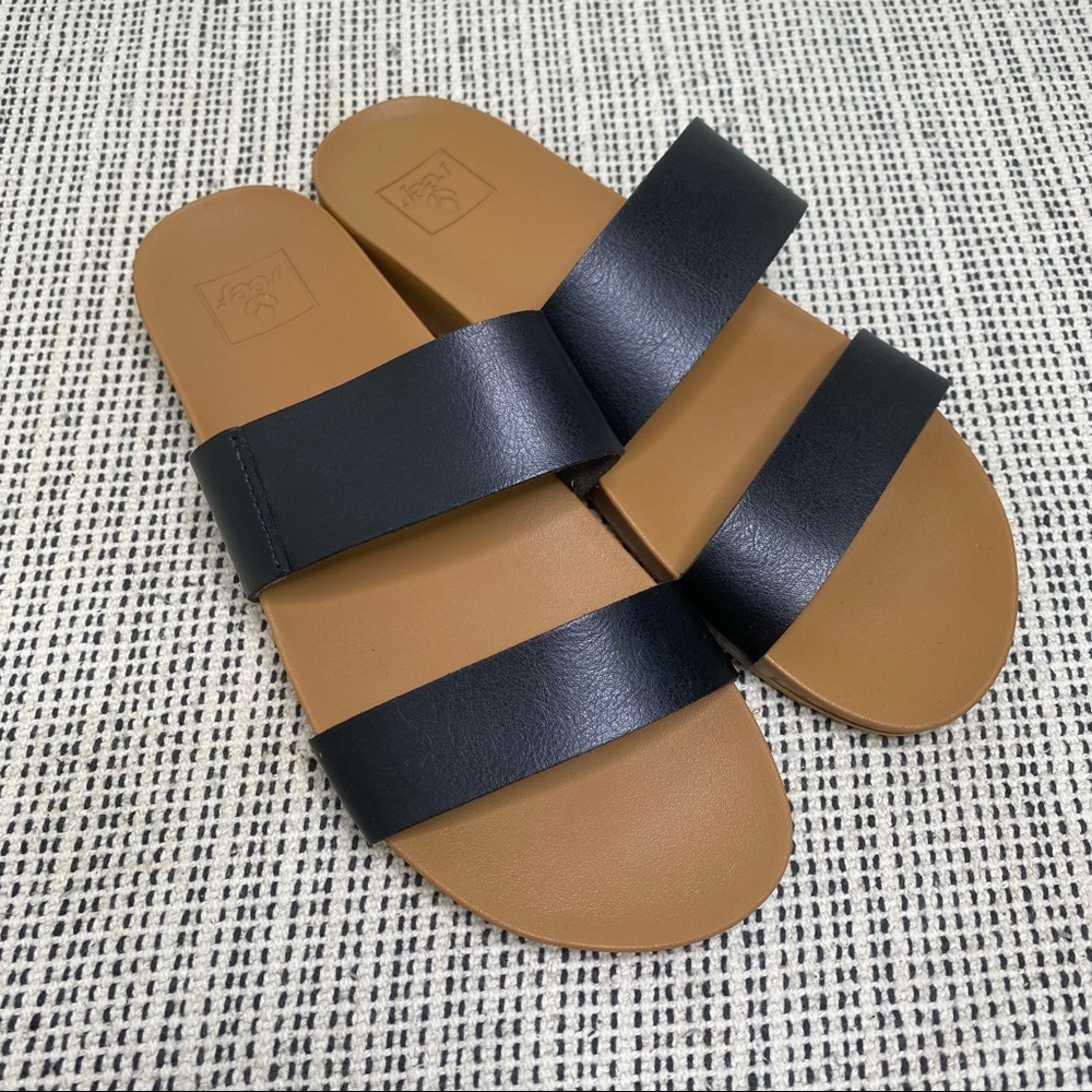 Reef two strap black slide sandals size 10